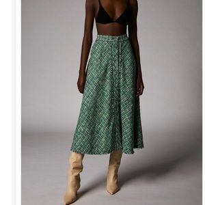 Zara Green Patterned Midi Skirt
